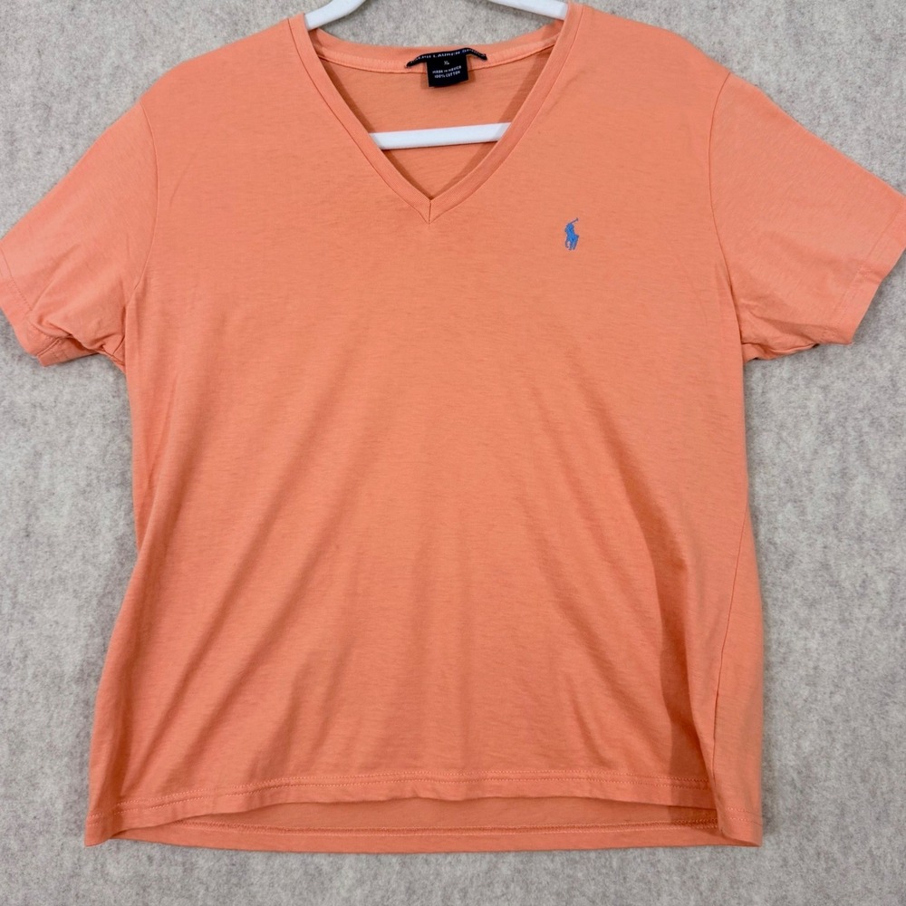 Ralph Lauren Sport V-Neck T-Shirt Women XL Orange 100% Cotton Preppy Classic